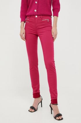 Morgan pantaloni femei, culoarea roz, mulata, medium waist