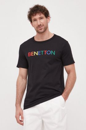 United Colors of Benetton tricou din bumbac culoarea negru, cu imprimeu