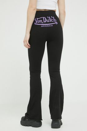 Von Dutch pantaloni femei, culoarea negru, evazati, high waist