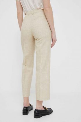 Sisley pantaloni femei, culoarea bej, drept, high waist