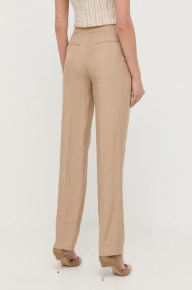 Luisa Spagnoli pantaloni din amestec de in culoarea bej, lat, high waist