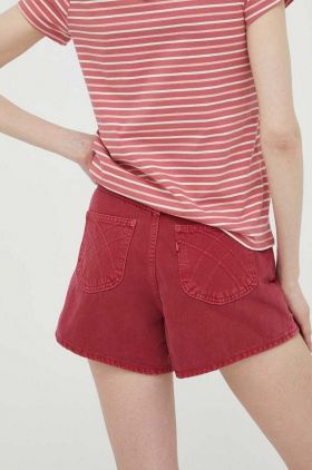 Levi's pantaloni scurti jeans femei, culoarea rosu, neted, high waist