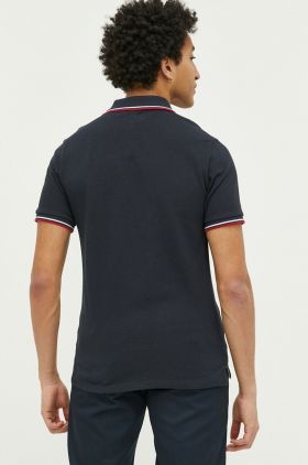 Superdry polo de bumbac culoarea albastru marin, neted