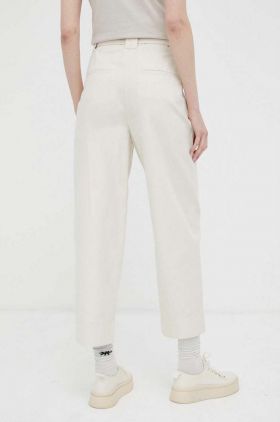 Marc O'Polo pantaloni din amestec de in culoarea bej, drept, medium waist