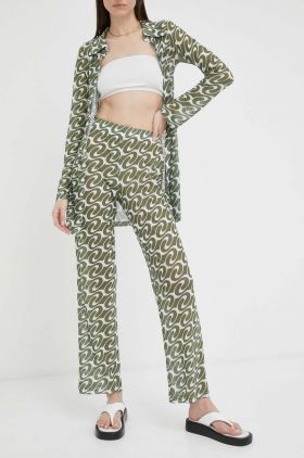 Résumé pantaloni femei, culoarea verde, drept, high waist