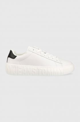 Tommy Jeans sneakers din piele LEATHER OUTSOLE culoarea alb, EM0EM01159