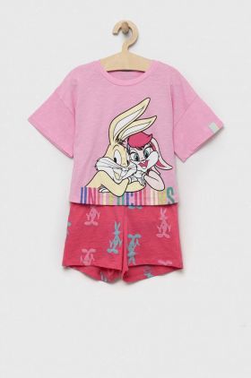 United Colors of Benetton pijamale de bumbac pentru copii x Looney Tunes culoarea roz, cu imprimeu