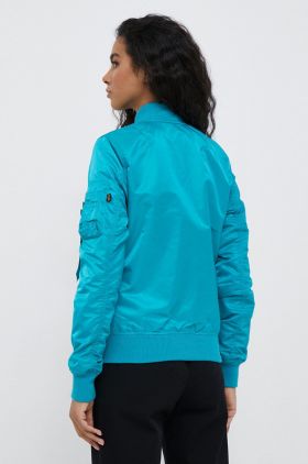 Alpha Industries geaca bomber femei, culoarea turcoaz, de tranzitie