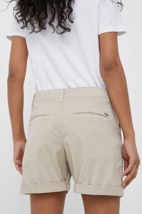 Pepe Jeans pantaloni scurti Junie femei, culoarea bej, neted, high waist