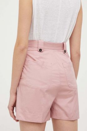 PS Paul Smith pantaloni scurti femei, culoarea roz, neted, high waist