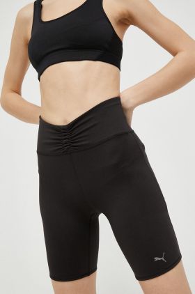 Puma pantaloni scurți de yoga Studio Foundation culoarea negru, neted, high waist