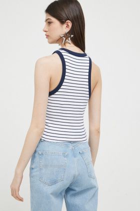 Abercrombie & Fitch top femei, culoarea albastru marin