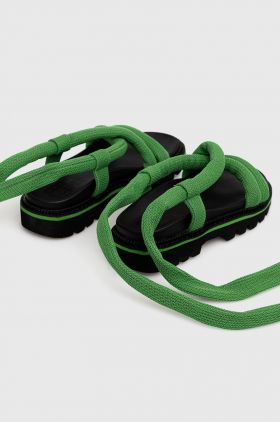 Tommy Jeans sandale CHUNKY SANDAL femei, culoarea verde, cu platforma, EN0EN02073