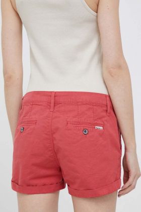 Pepe Jeans pantaloni scurti din bumbac Balboa culoarea rosu, neted, medium waist