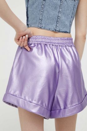 Rotate pantaloni scurti femei, culoarea violet, neted, high waist