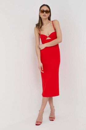 Bardot rochie culoarea rosu, midi, drept