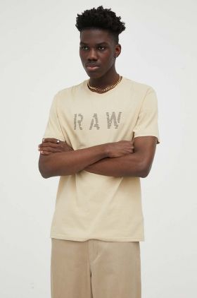 G-Star Raw tricou din bumbac culoarea bej, cu imprimeu