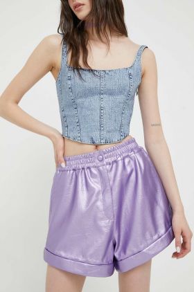 Rotate pantaloni scurti femei, culoarea violet, neted, high waist