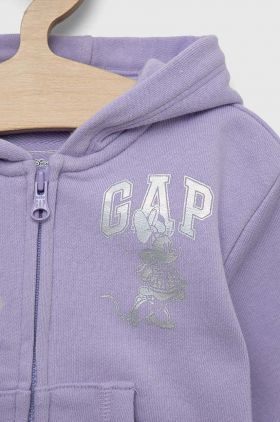 GAP bluza bebe x Disney culoarea violet, cu glugă, cu imprimeu