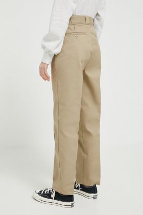 Dickies pantaloni femei, culoarea verde, drept, high waist