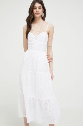 Hollister Co. rochie din bumbac culoarea alb, midi, evazati