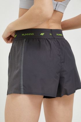 4F pantaloni scurți de alergare culoarea gri, neted, high waist