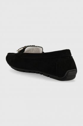 Wojas mocasini din piele intoarsa femei, culoarea negru, cu toc plat, 4620861