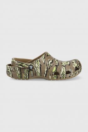 Crocs papuci Classic Printed Camo Clog bărbați, culoarea verde 206454