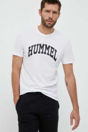 Hummel tricou din bumbac culoarea alb, cu imprimeu