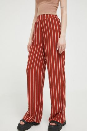 Protest pantaloni femei, culoarea maro, drept, high waist