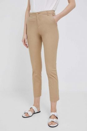 United Colors of Benetton pantaloni femei, culoarea bej, mulata, medium waist