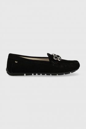 Wojas mocasini din piele intoarsa femei, culoarea negru, cu toc plat, 4620861