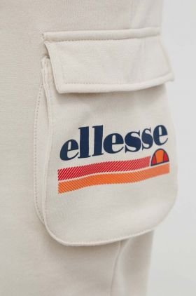 Ellesse pantaloni de trening culoarea bej, cu imprimeu