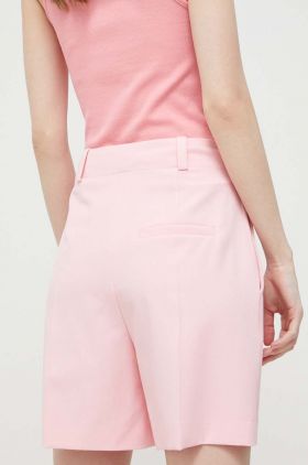 HUGO pantaloni scurti femei, culoarea roz, neted, high waist