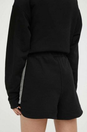 MMC STUDIO pantaloni scurti din bumbac culoarea negru, neted, high waist