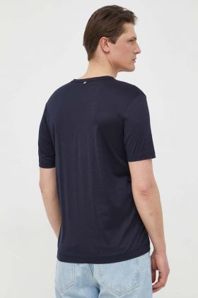 BOSS tricou barbati, culoarea albastru marin, neted