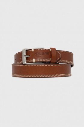 Pepe Jeans curea de piele Freddy barbati, culoarea maro