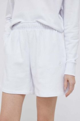 Save The Duck pantaloni scurti din bumbac culoarea alb, neted, high waist