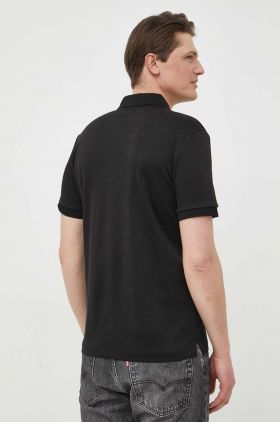 BOSS polo de bumbac culoarea negru, melanj