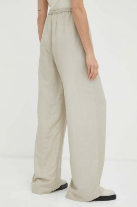 Lovechild pantaloni din in culoarea bej, lat, high waist