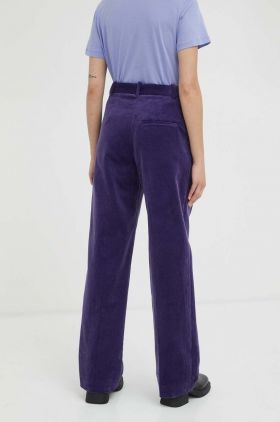 Lovechild pantaloni de catifea cord Lucas culoarea violet, drept, high waist