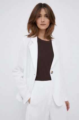 Emporio Armani blazer din amestec de in culoarea alb, un singur rand de nasturi, neted