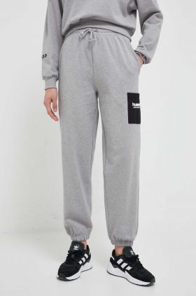 Hummel pantaloni de trening culoarea gri, melanj