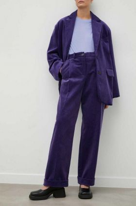 Lovechild pantaloni de catifea cord Lucas culoarea violet, drept, high waist