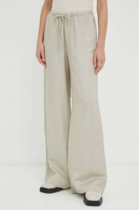 Lovechild pantaloni din in culoarea bej, lat, high waist