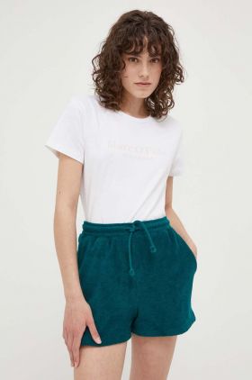 Marc O'Polo pantaloni scurti din bumbac DENIM culoarea verde, neted, high waist