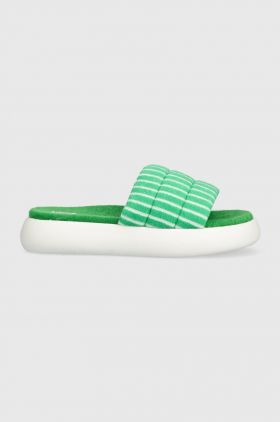 Toms papuci Alpargata Mallow Slide femei, culoarea verde, cu platforma, 10019721