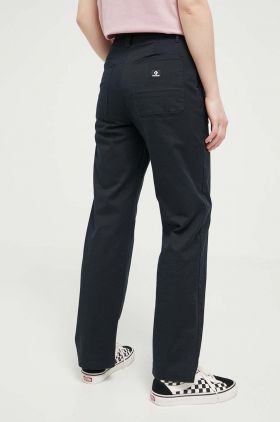 Converse pantaloni femei, culoarea negru, drept, medium waist