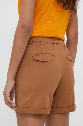 United Colors of Benetton pantaloni scurti femei, culoarea maro, neted, medium waist