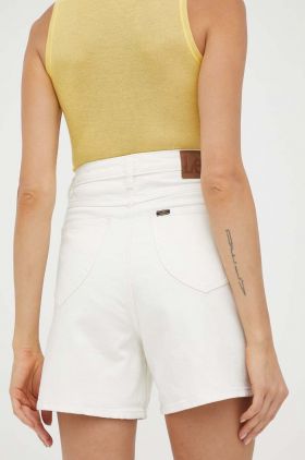 Lee pantaloni scurti jeans femei, culoarea bej, neted, high waist